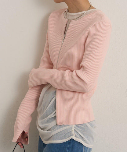 雙拉鍊羅紋開衫