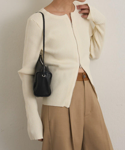 雙拉鍊羅紋開衫