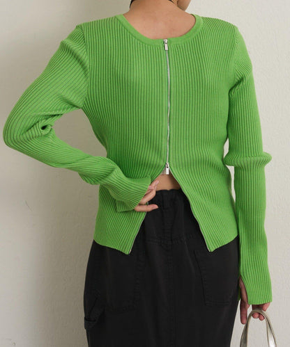 雙拉鍊羅紋開衫