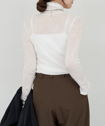 透視高領針織衫