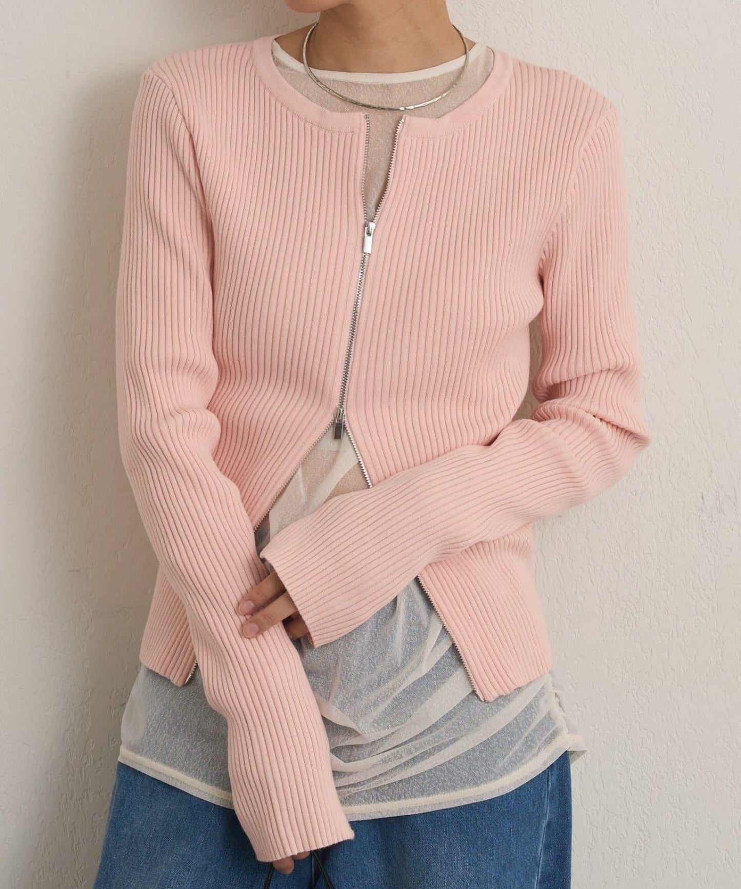 雙拉鍊羅紋開衫