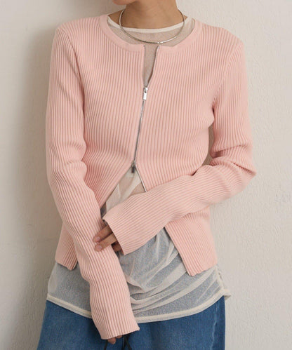 雙拉鍊羅紋開衫