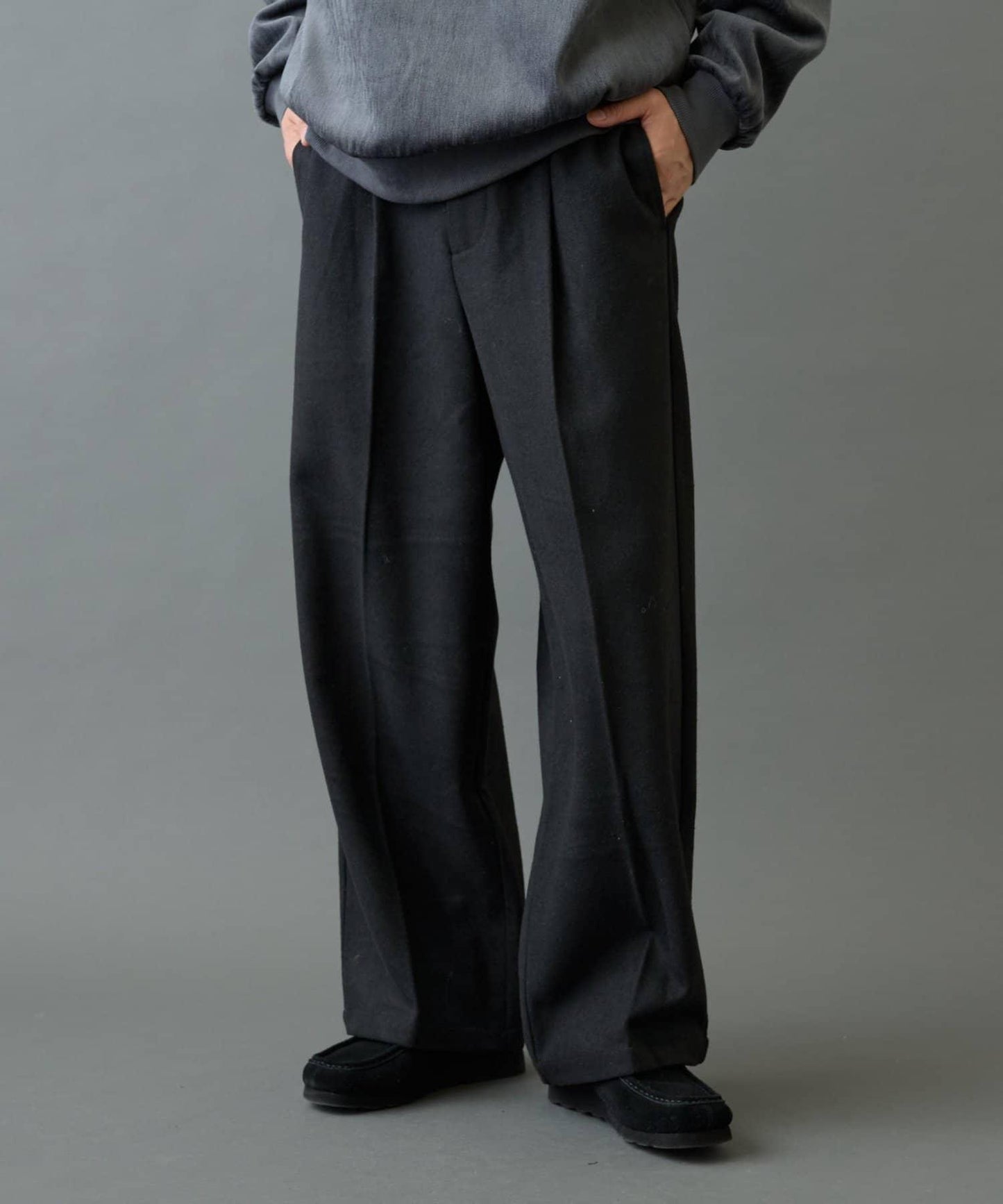 長毛呢寬鬆西裝褲