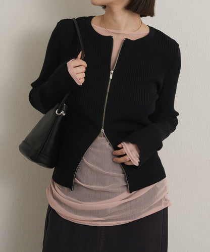 雙拉鍊羅紋開衫