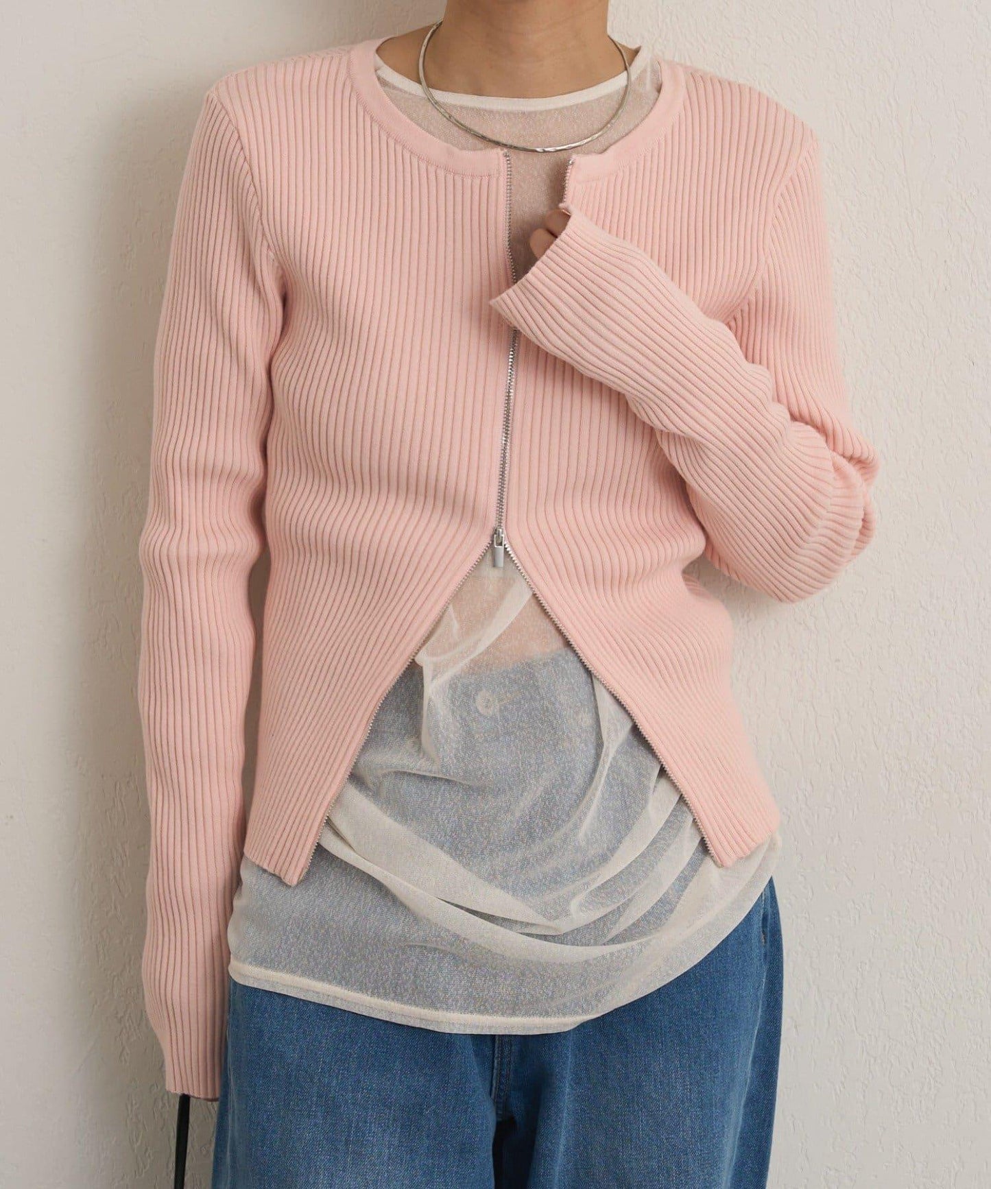 雙拉鍊羅紋開衫