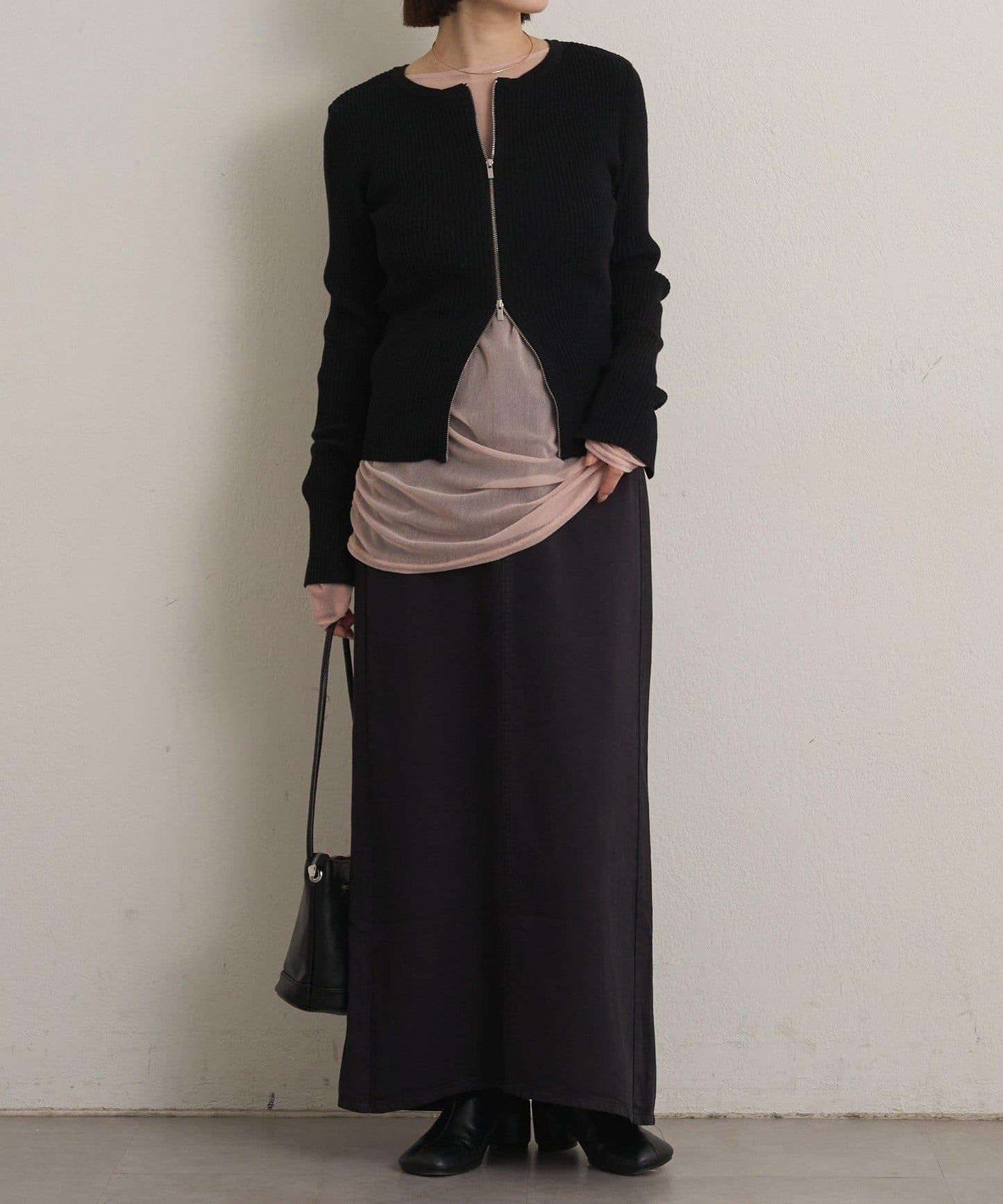 雙拉鍊羅紋開衫