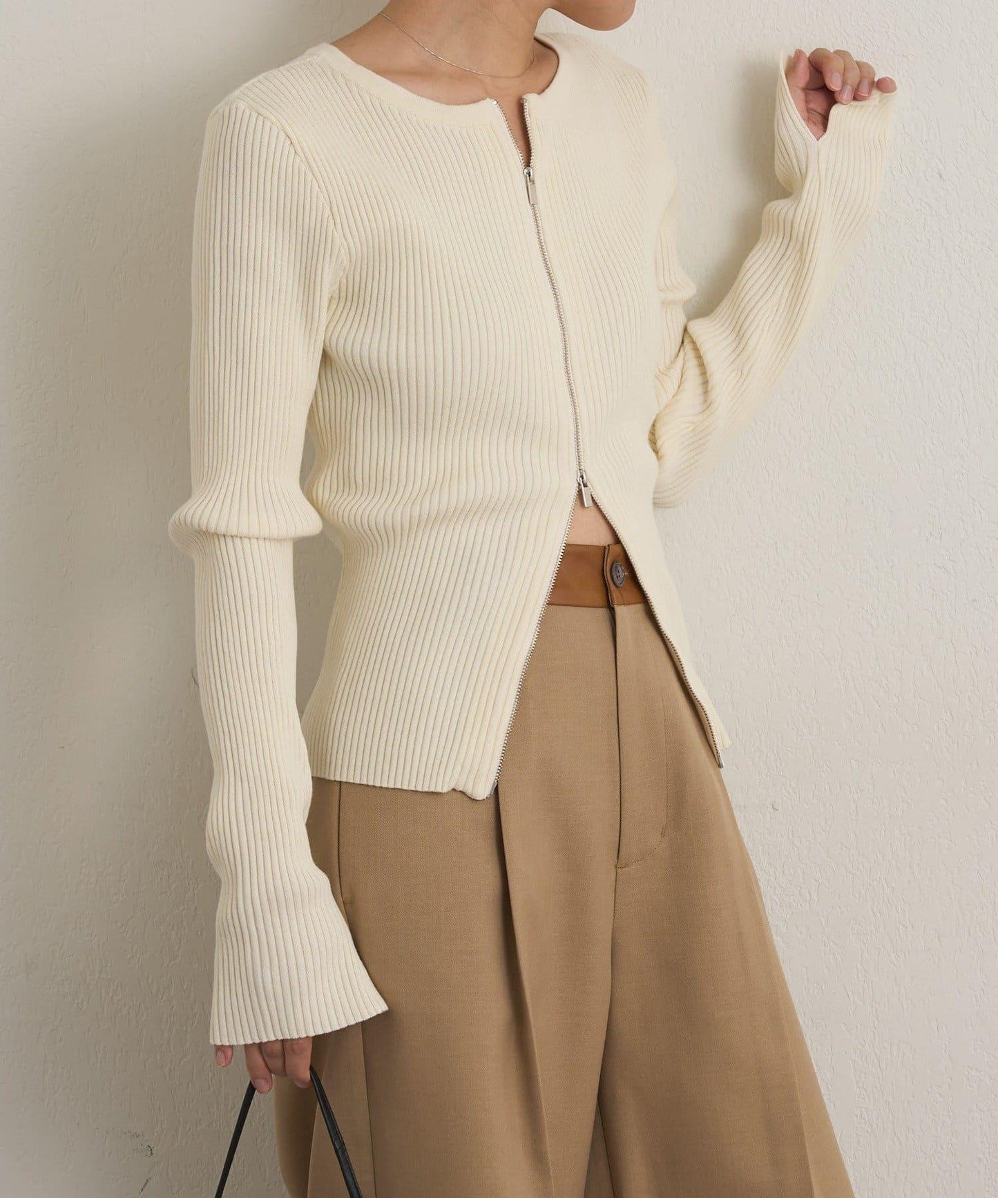 雙拉鍊羅紋開衫