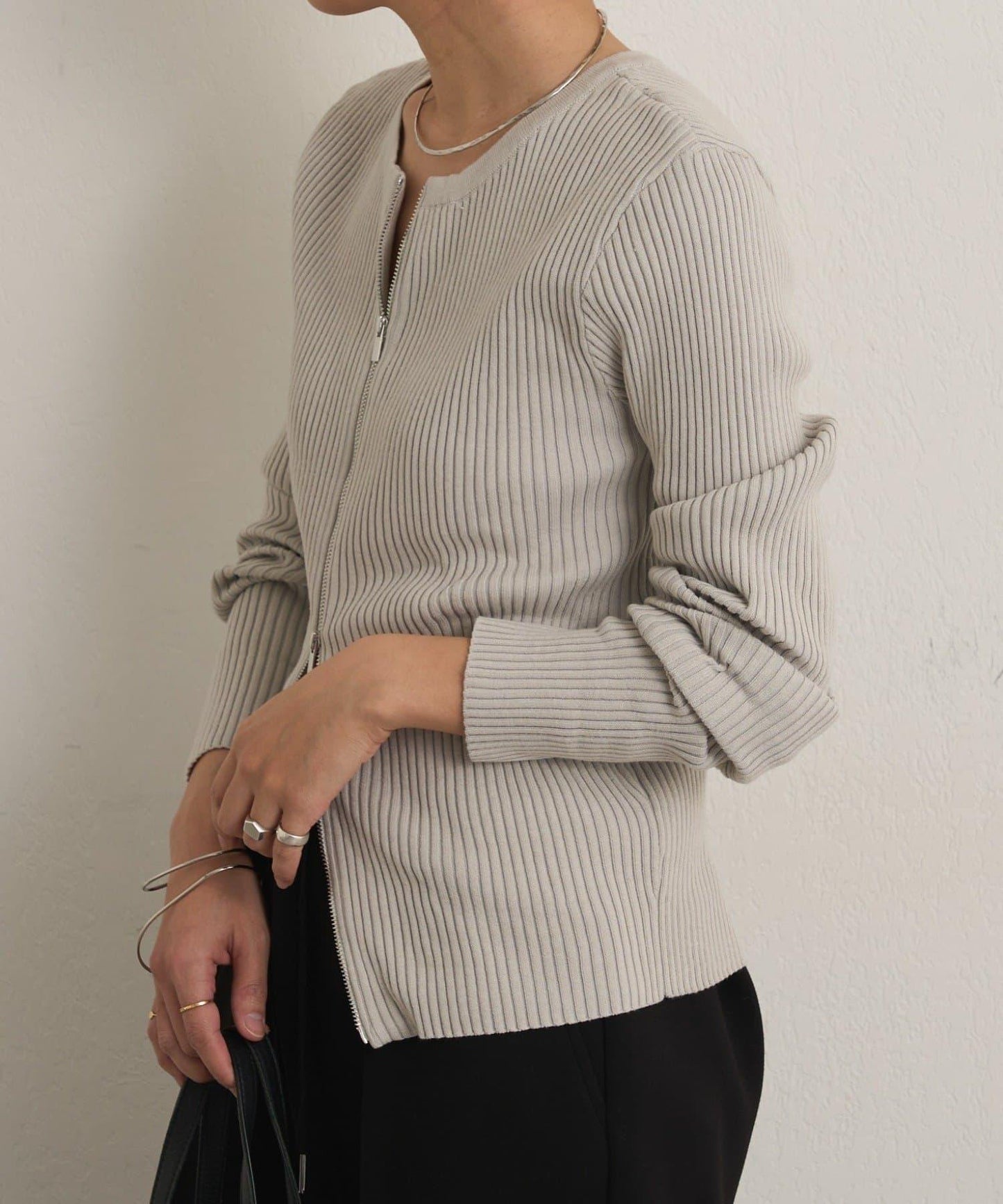 雙拉鍊羅紋開衫