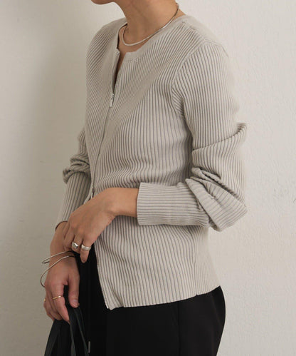 雙拉鍊羅紋開衫