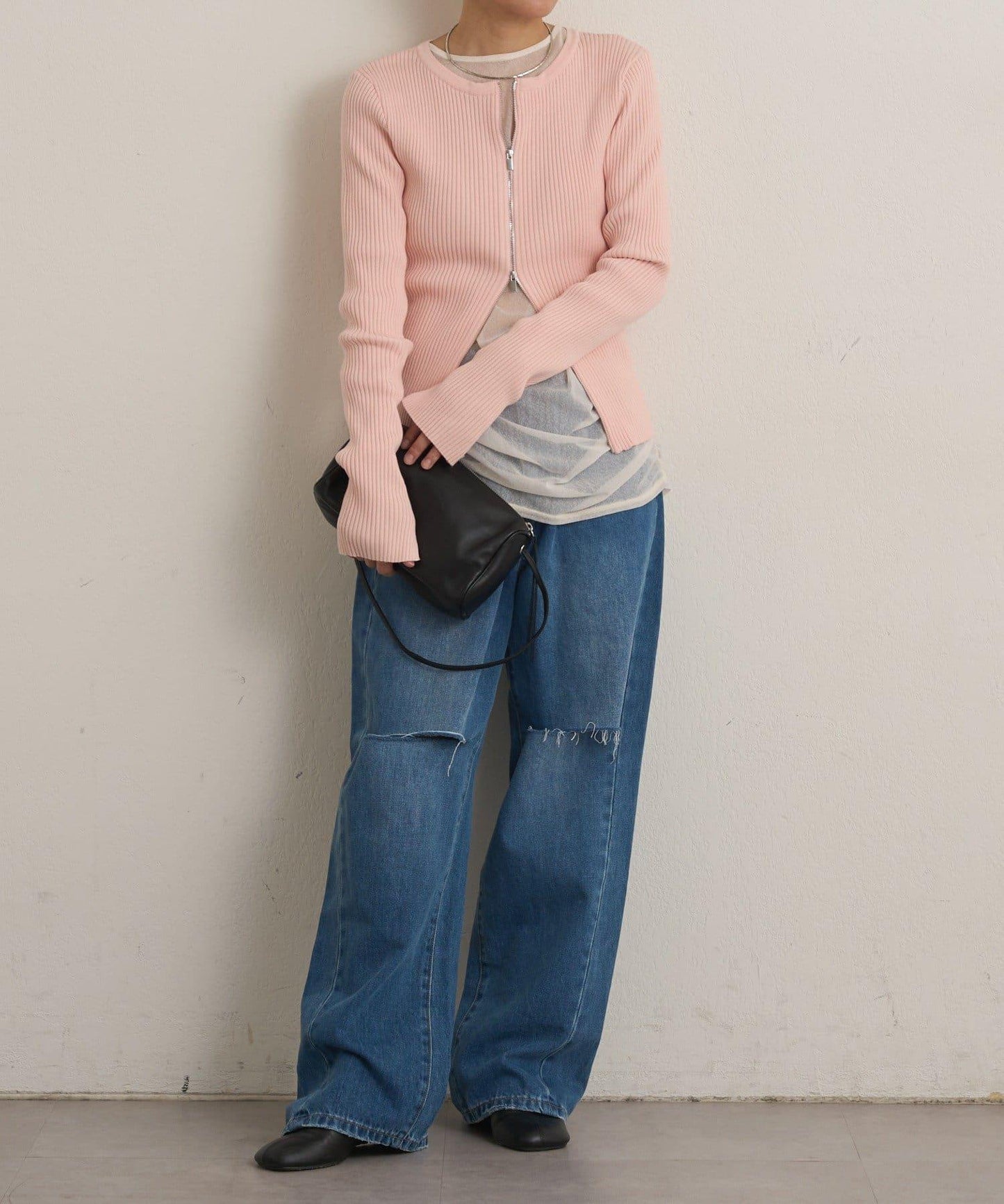 雙拉鍊羅紋開衫