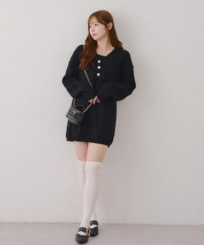 2套裝♪【RMAF】珍珠紐扣開衫+針織連衣裙