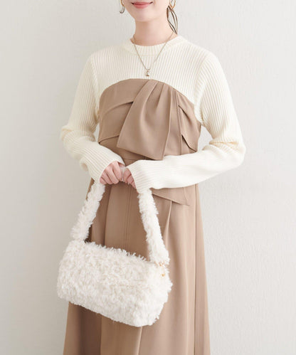 蝴蝶結風拼接連衣裙