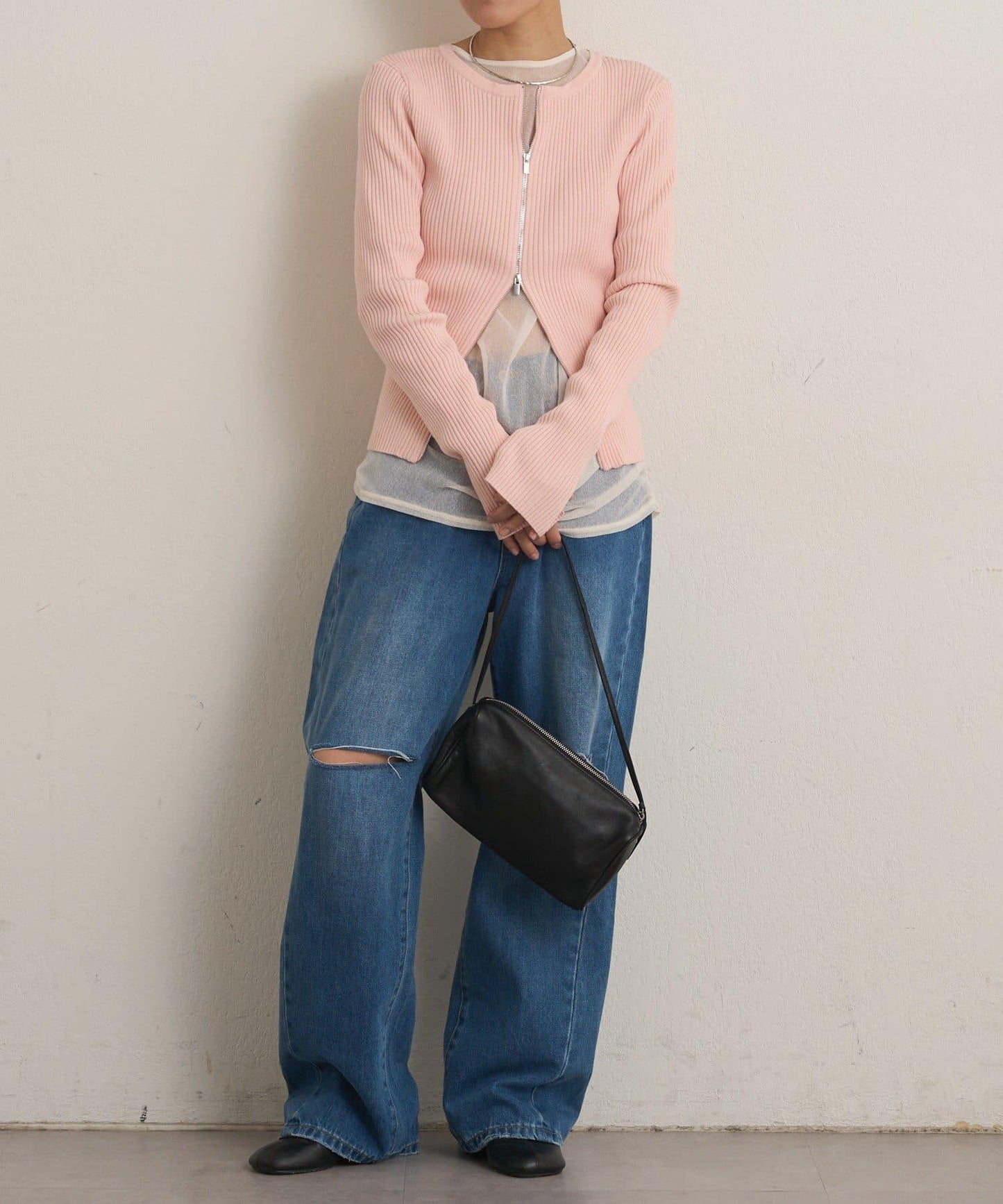 雙拉鍊羅紋開衫