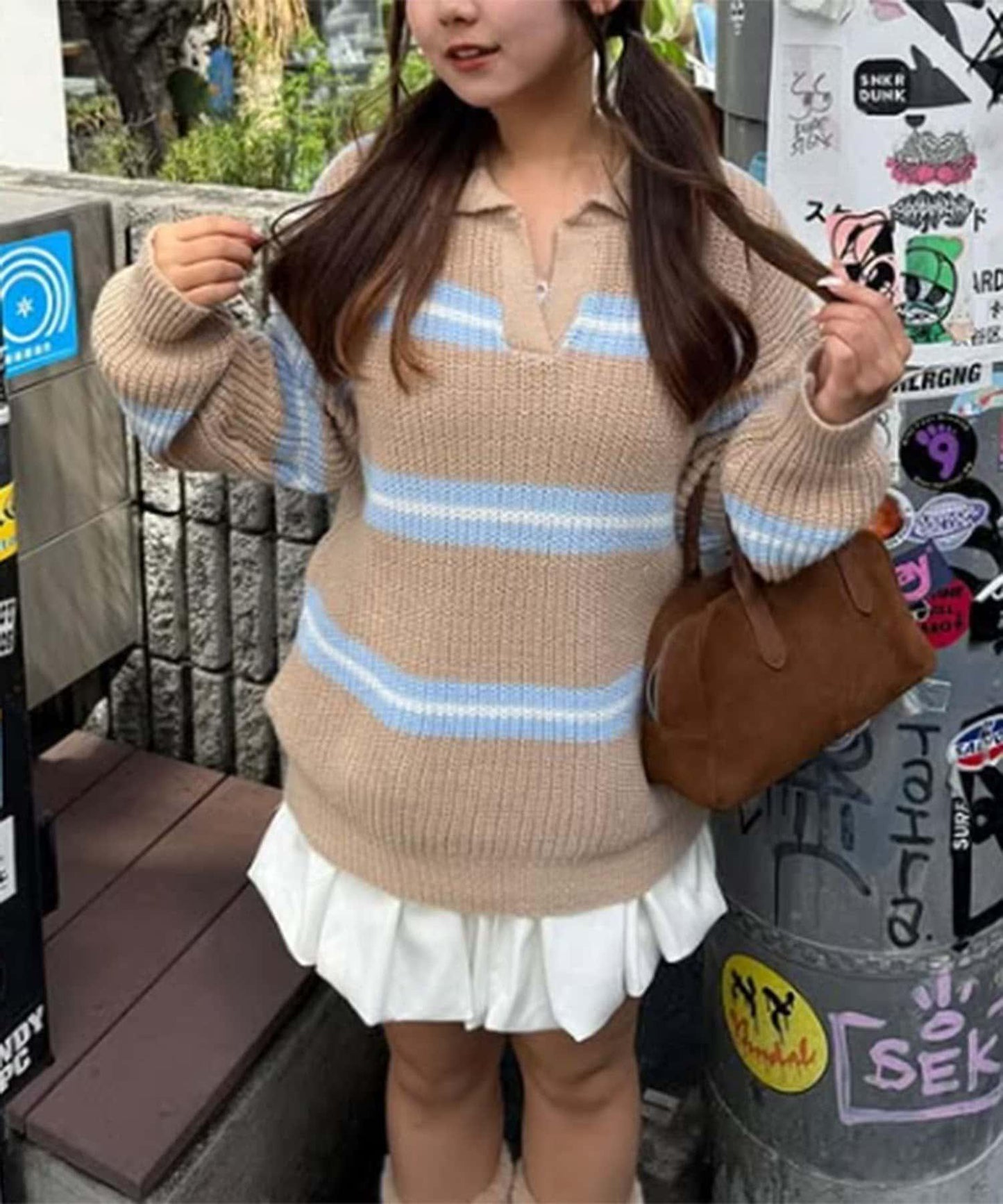 2套裝♪【RMAF】條紋針織POLO衫&針織短褲