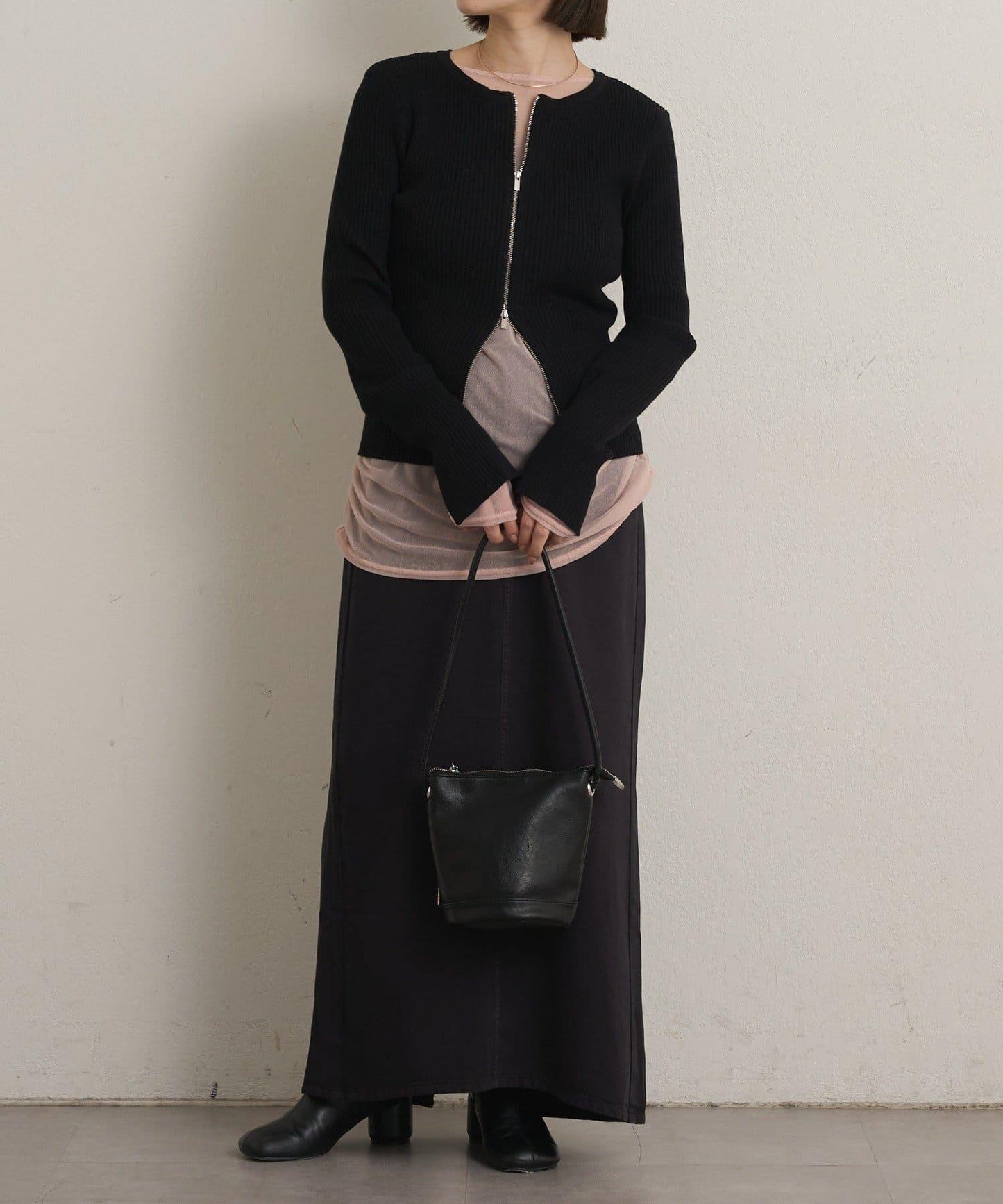 雙拉鍊羅紋開衫