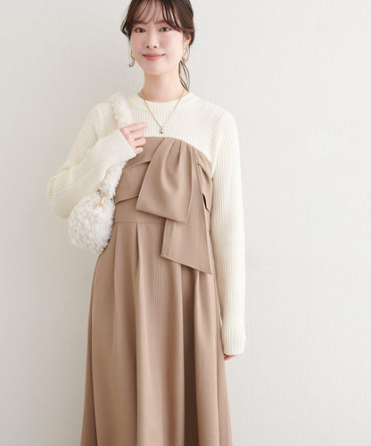 蝴蝶結風拼接連衣裙