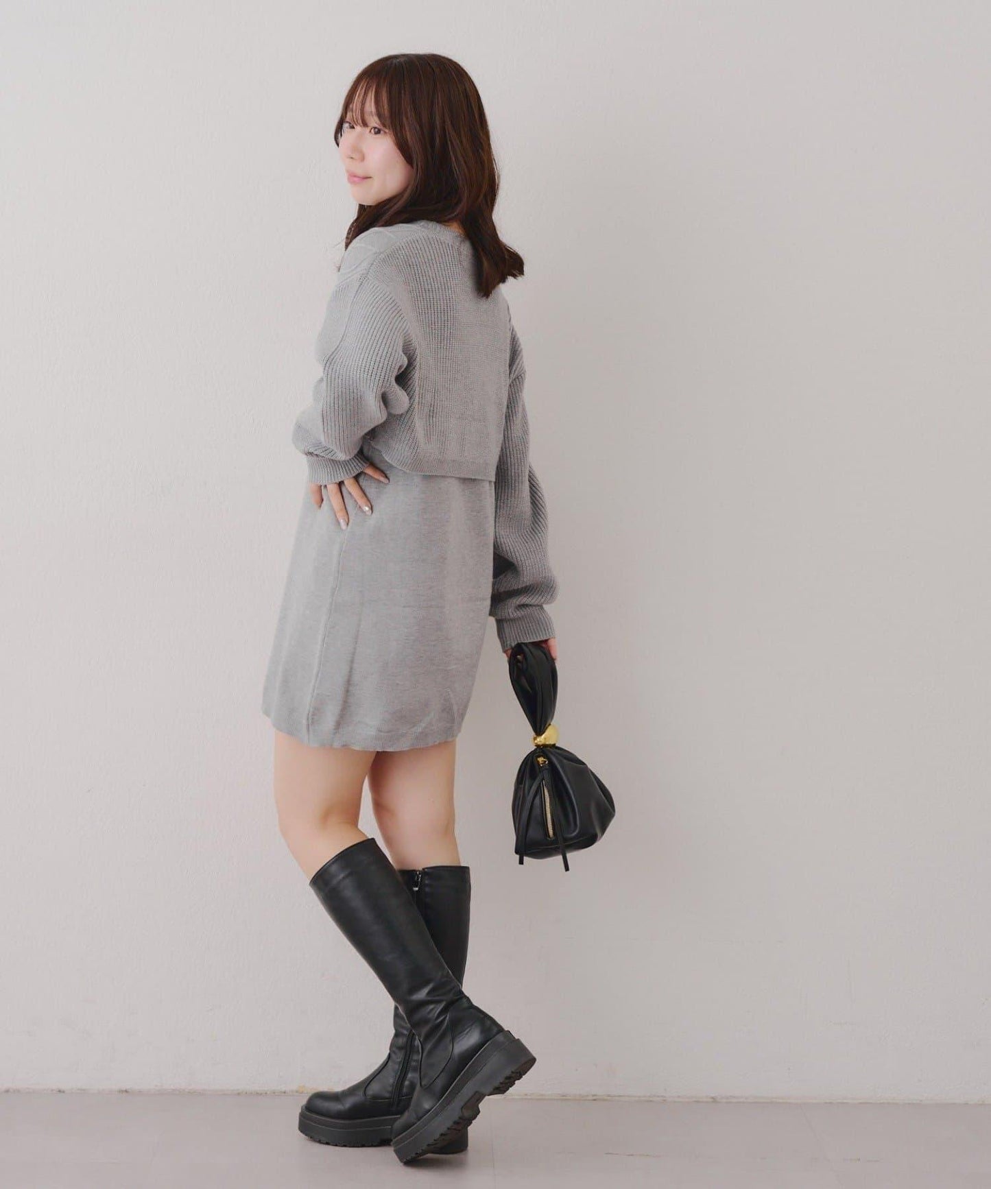 2套裝♪【RMAF】珍珠紐扣開衫+針織連衣裙