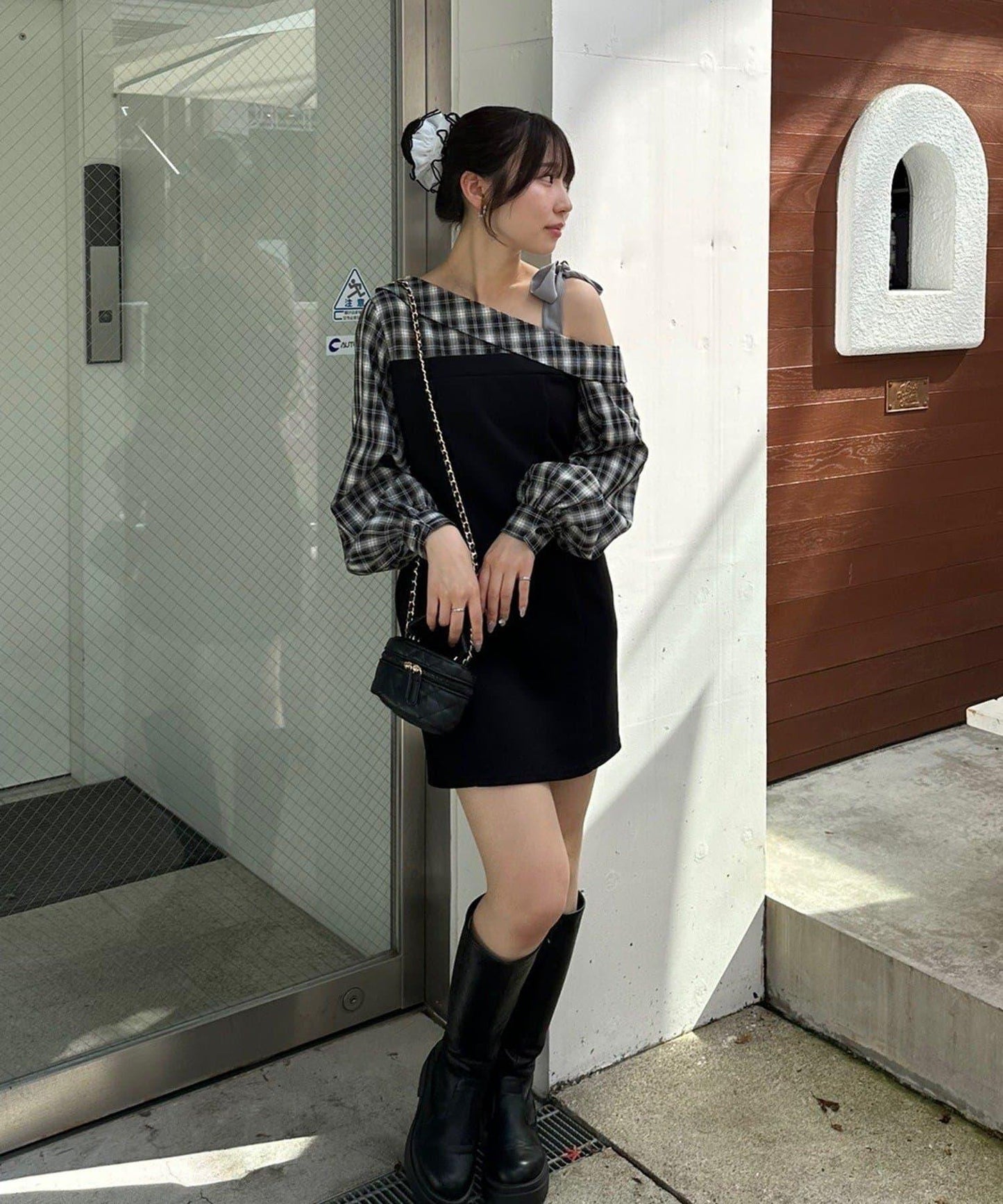 【RMAF】拼接單肩迷你連衣裙