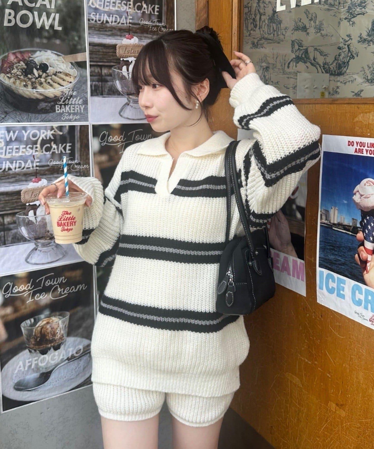 2套裝♪【RMAF】條紋針織POLO衫&針織短褲