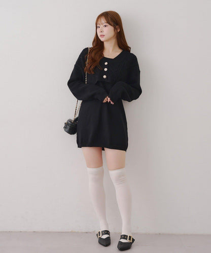 2套裝♪【RMAF】珍珠紐扣開衫+針織連衣裙