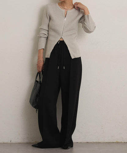 雙拉鍊羅紋開衫