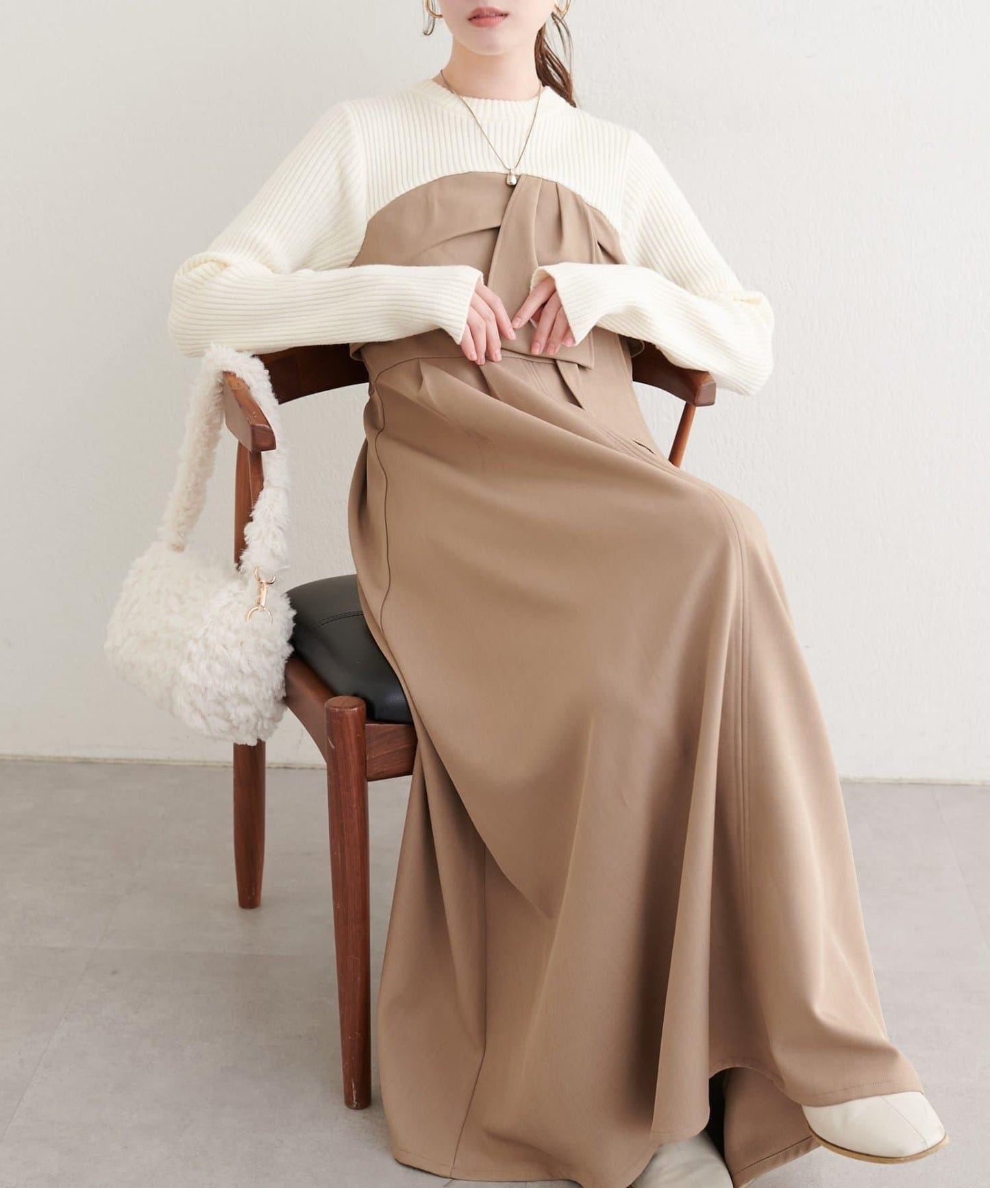 蝴蝶結風拼接連衣裙