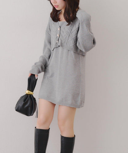 2套裝♪【RMAF】珍珠紐扣開衫+針織連衣裙