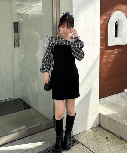 【RMAF】拼接單肩迷你連衣裙