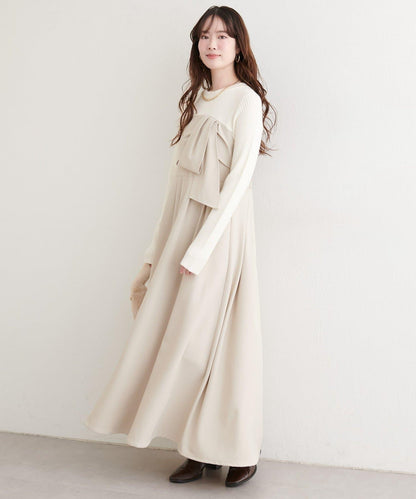 蝴蝶結風拼接連衣裙