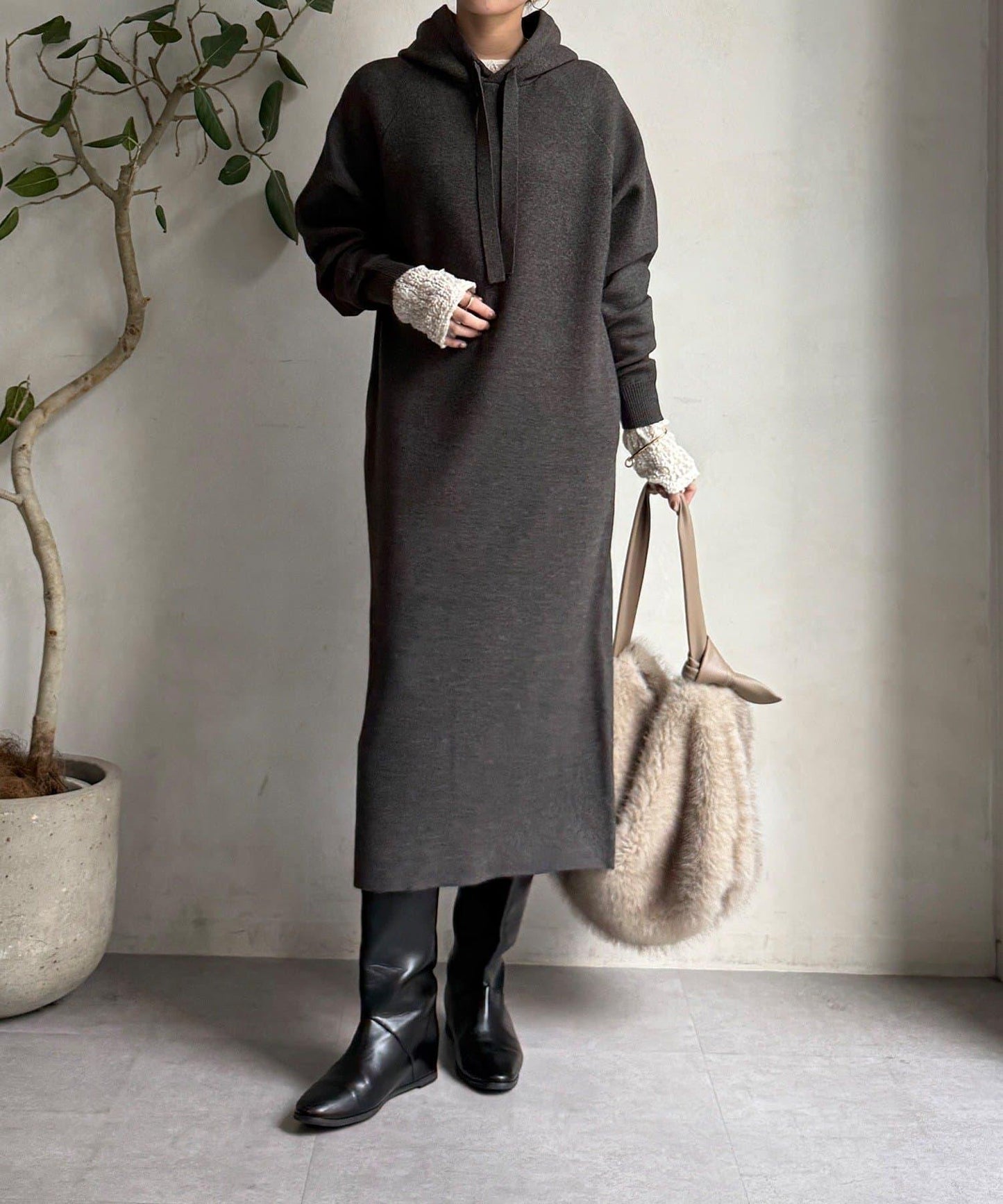 連帽針織連衣裙