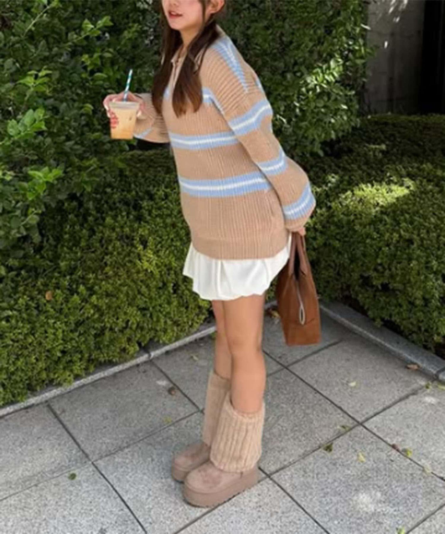 2套裝♪【RMAF】條紋針織POLO衫&針織短褲