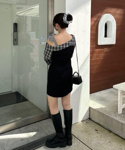 【RMAF】拼接單肩迷你連衣裙