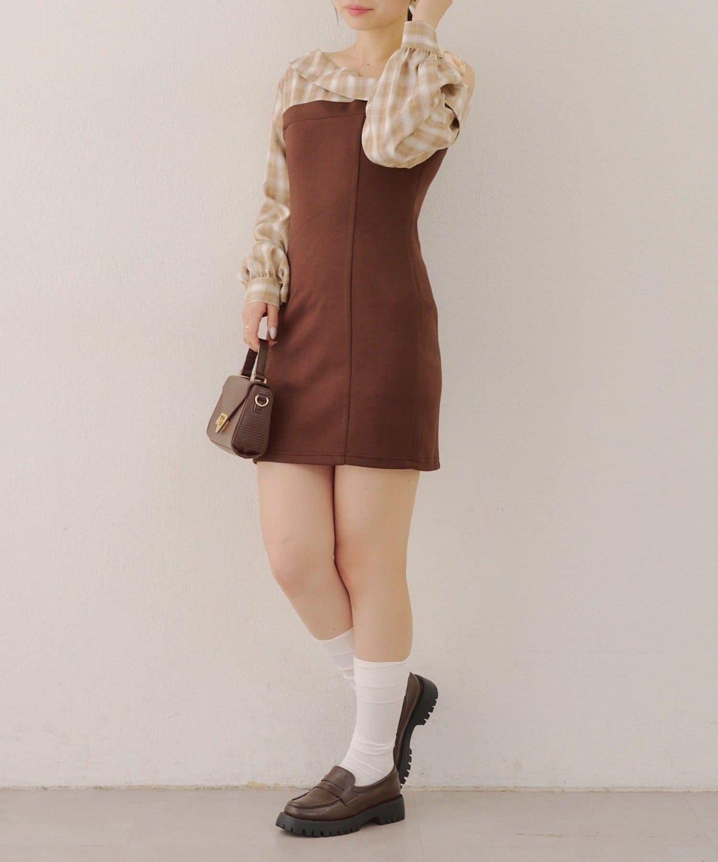 【RMAF】拼接單肩迷你連衣裙