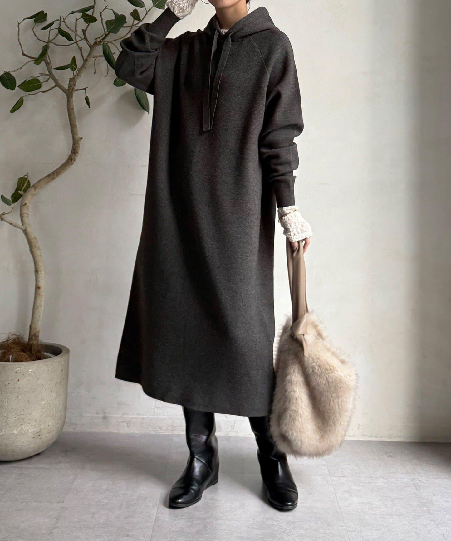 連帽針織連衣裙