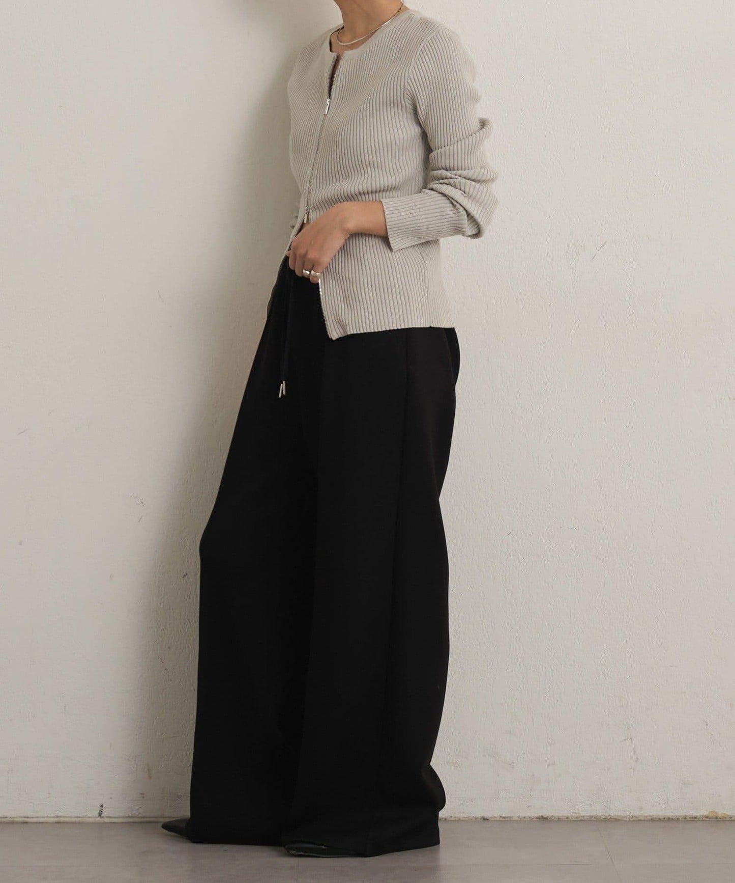 雙拉鍊羅紋開衫