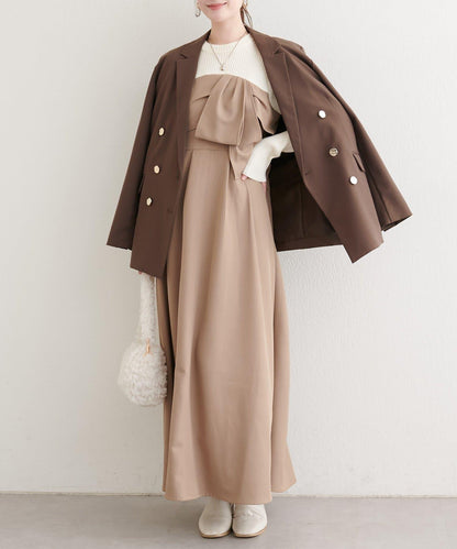 蝴蝶結風拼接連衣裙