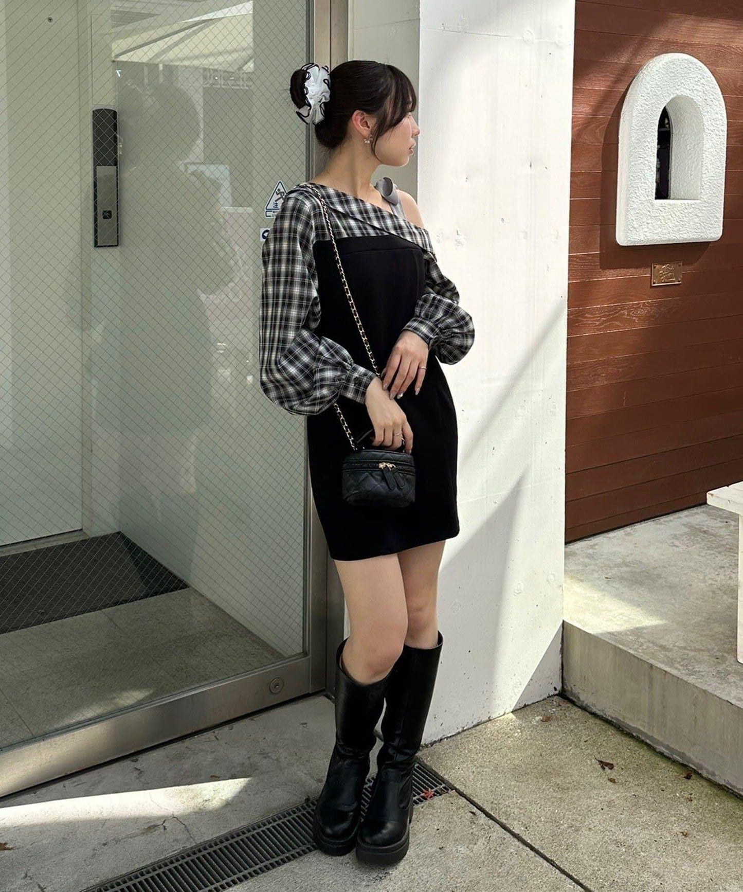 【RMAF】拼接單肩迷你連衣裙