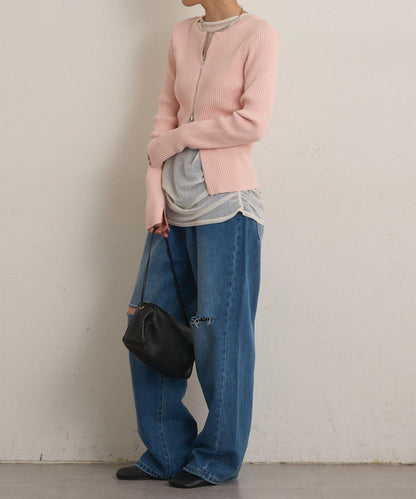 雙拉鍊羅紋開衫