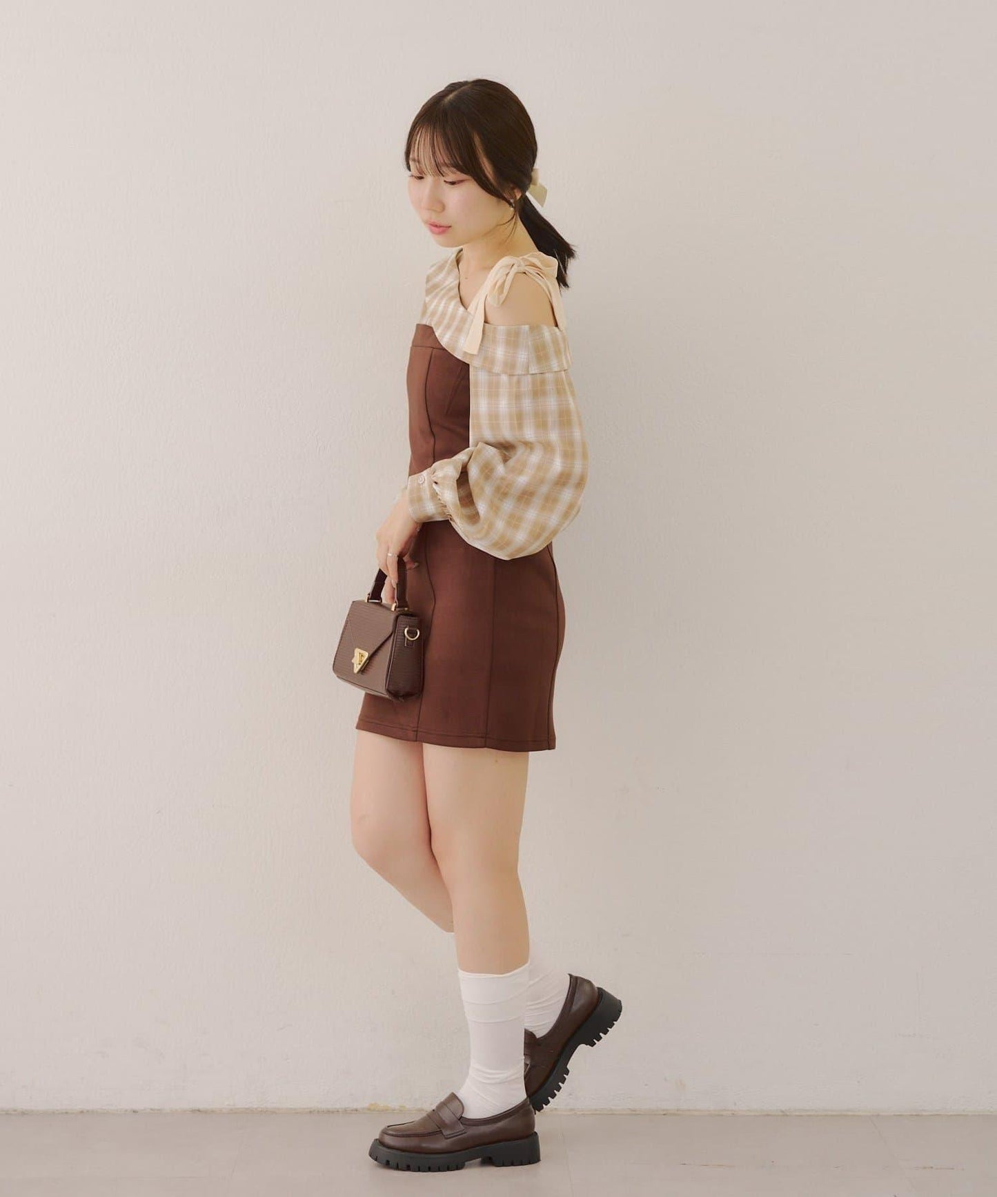 【RMAF】拼接單肩迷你連衣裙