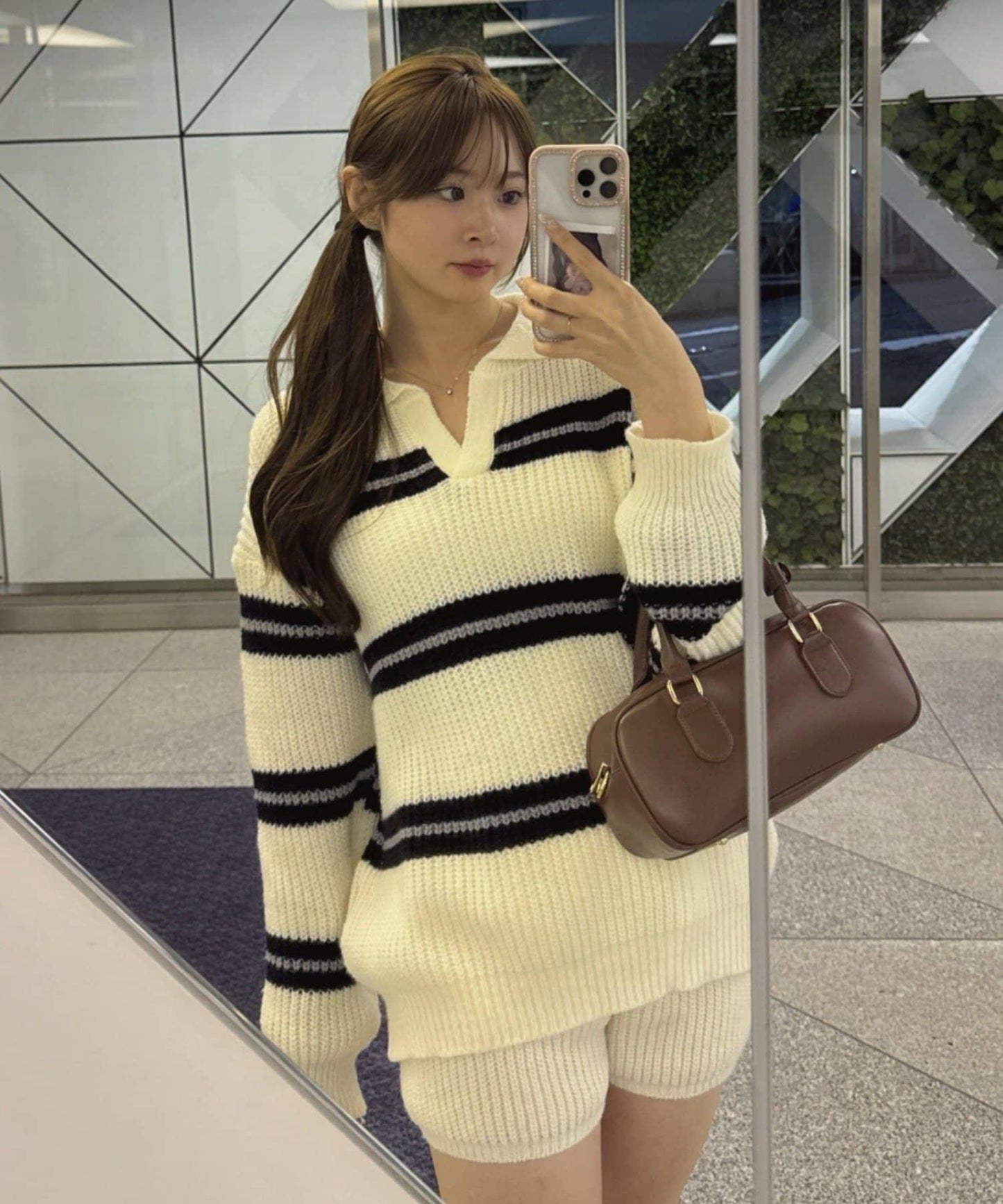 2套裝♪【RMAF】條紋針織POLO衫&針織短褲