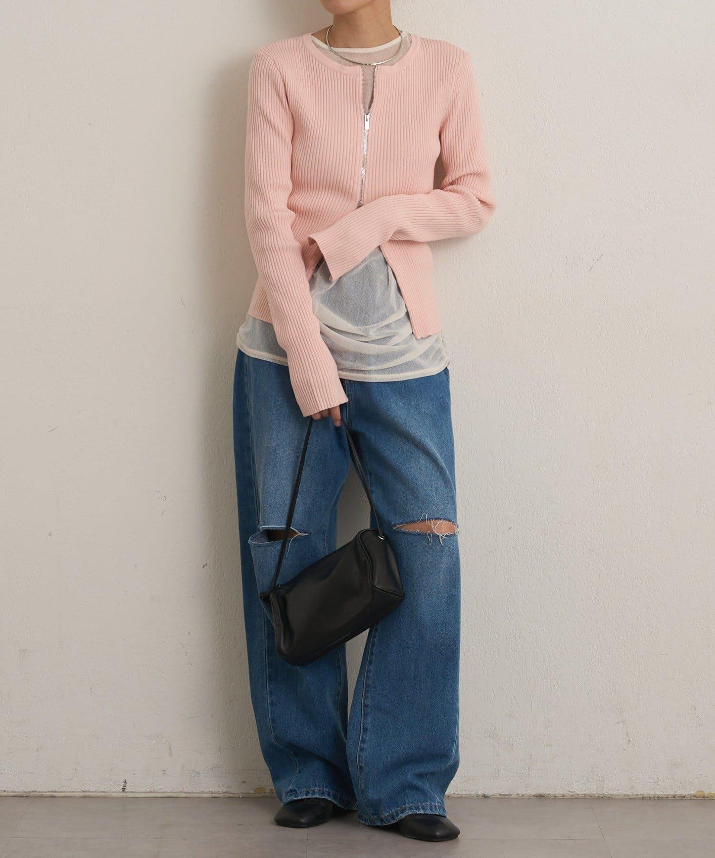 雙拉鍊羅紋開衫