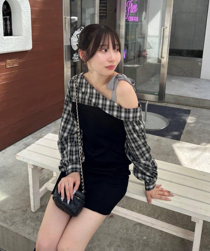 【RMAF】拼接單肩迷你連衣裙