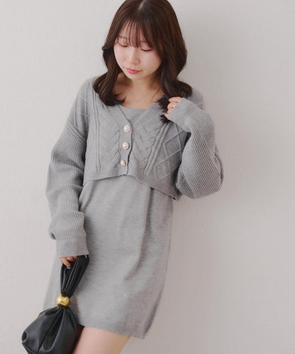 2套裝♪【RMAF】珍珠紐扣開衫+針織連衣裙