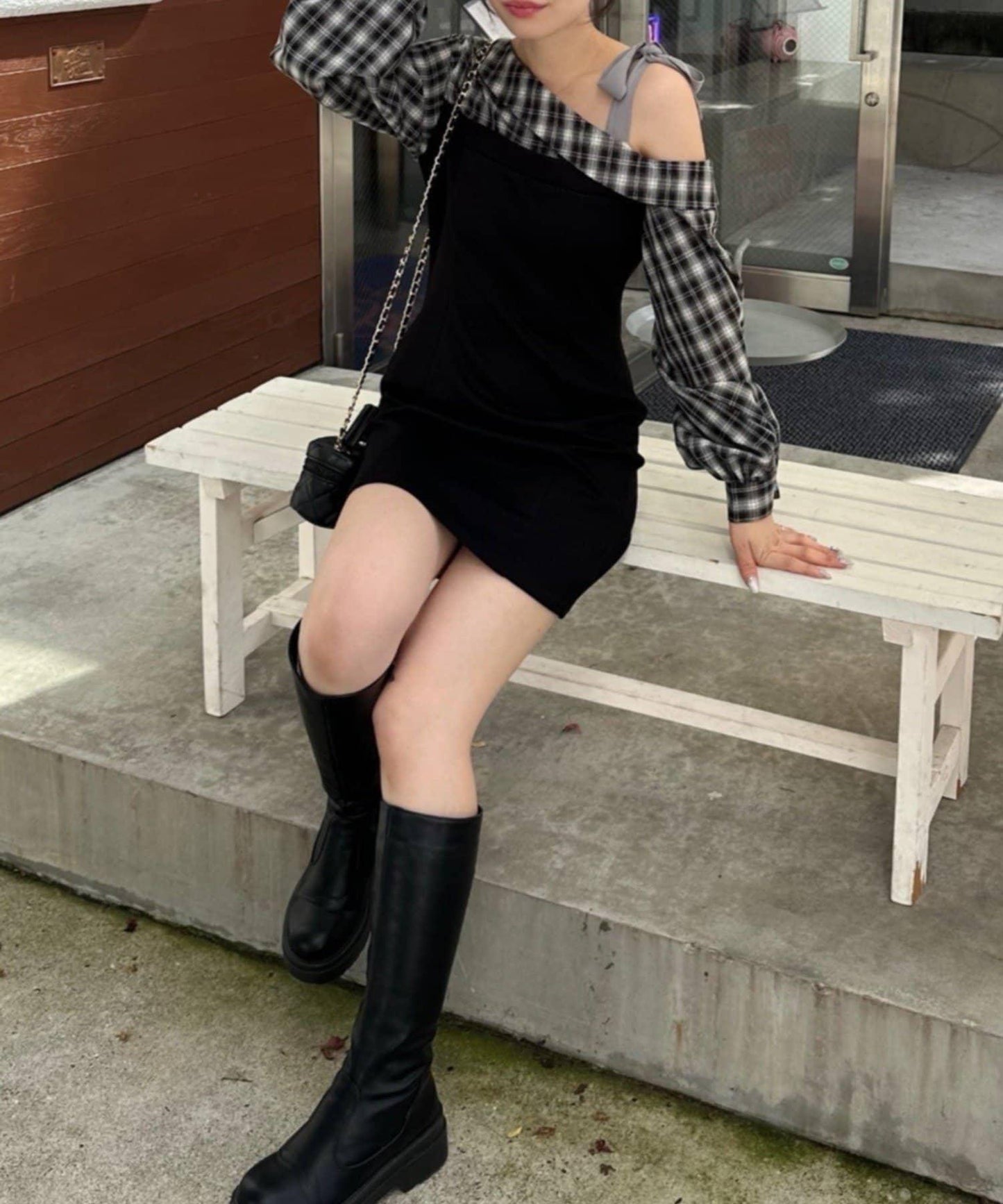 【RMAF】拼接單肩迷你連衣裙