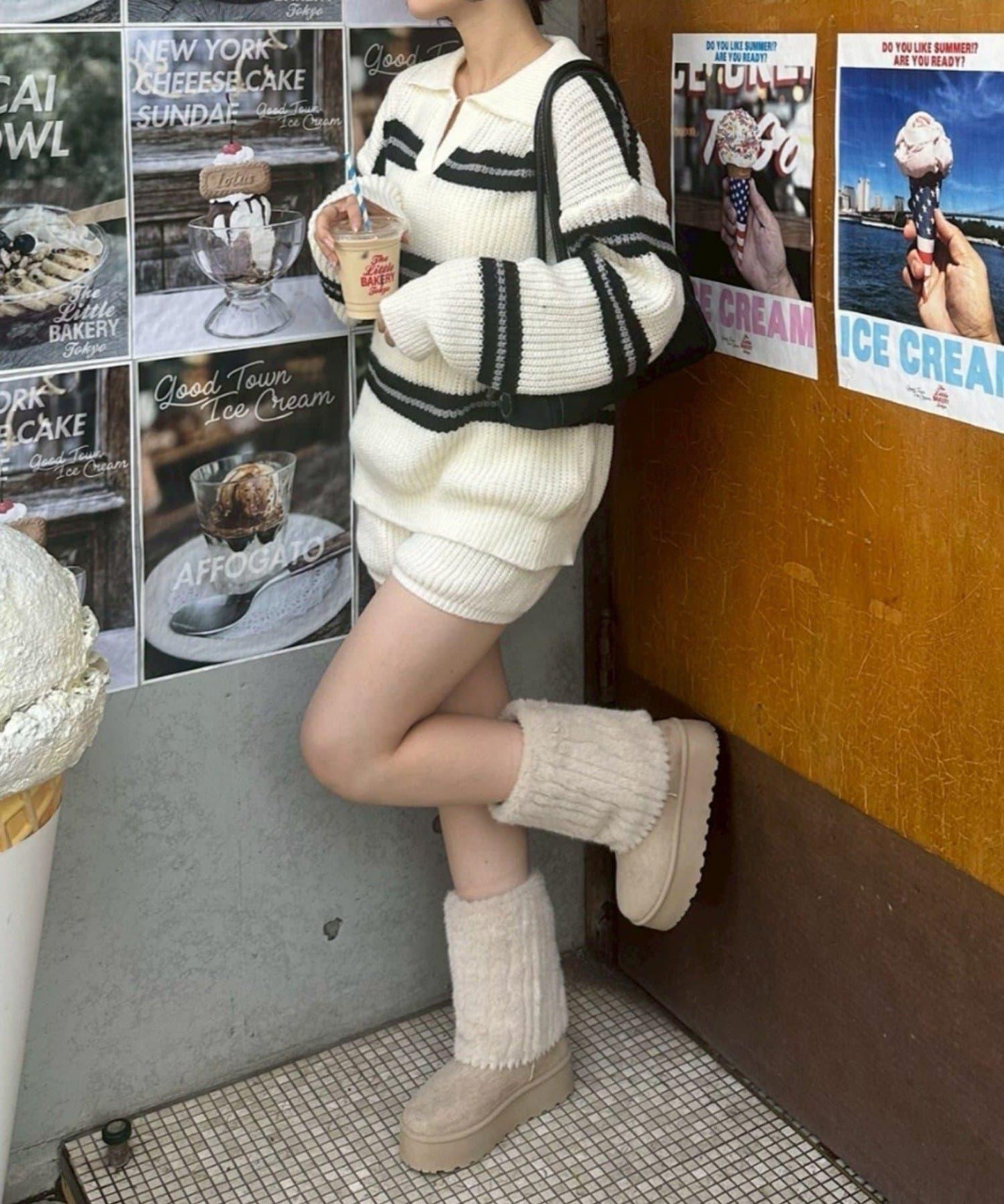 2套裝♪【RMAF】條紋針織POLO衫&針織短褲