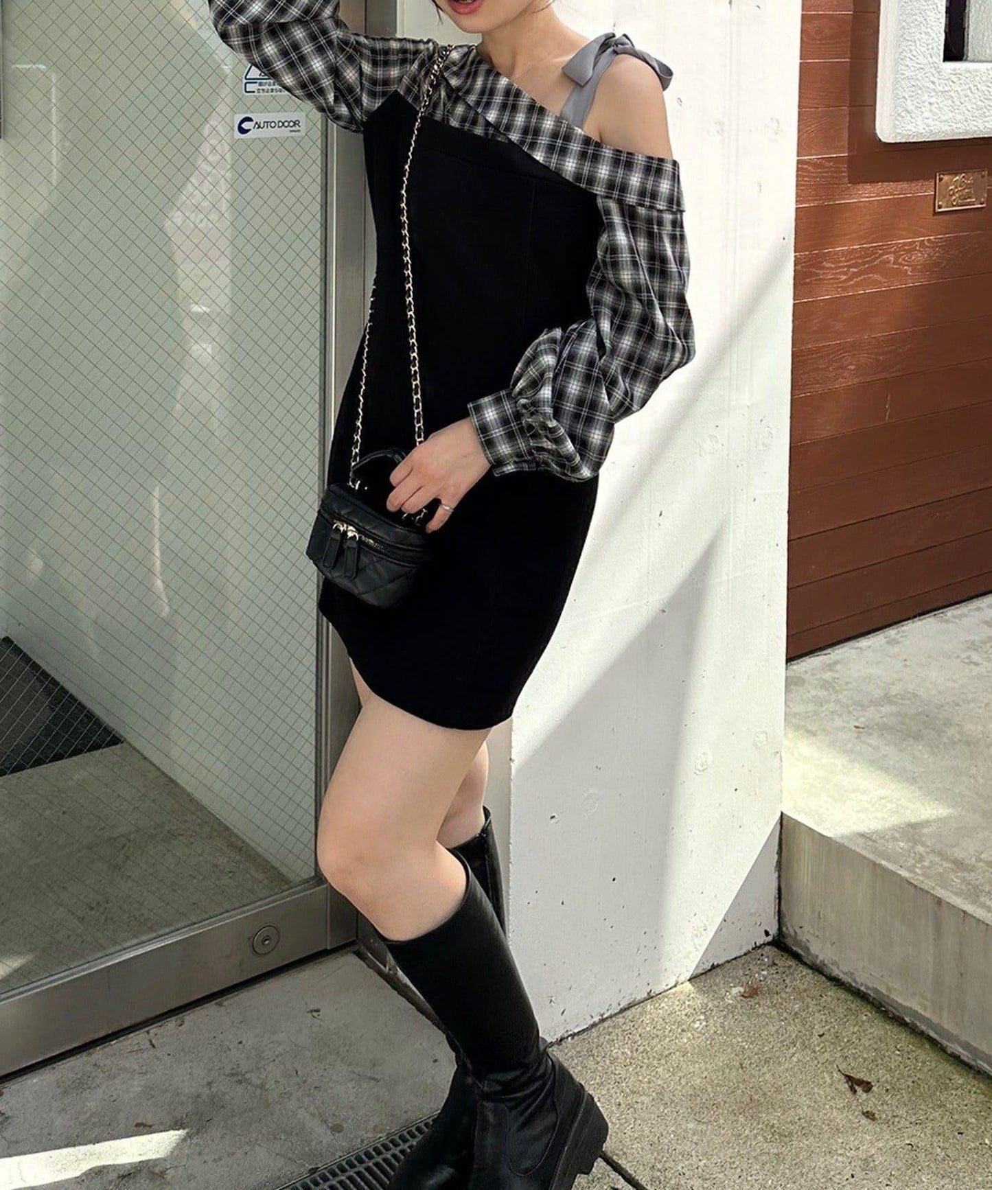 【RMAF】拼接單肩迷你連衣裙