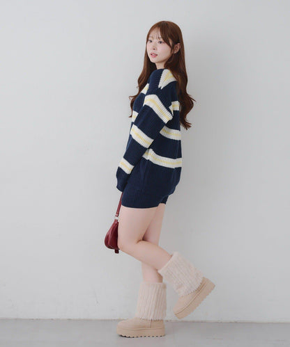 2套裝♪【RMAF】條紋針織POLO衫&針織短褲