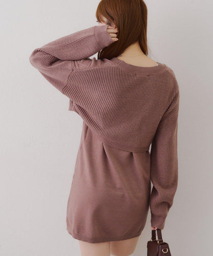 2套裝♪【RMAF】珍珠紐扣開衫+針織連衣裙