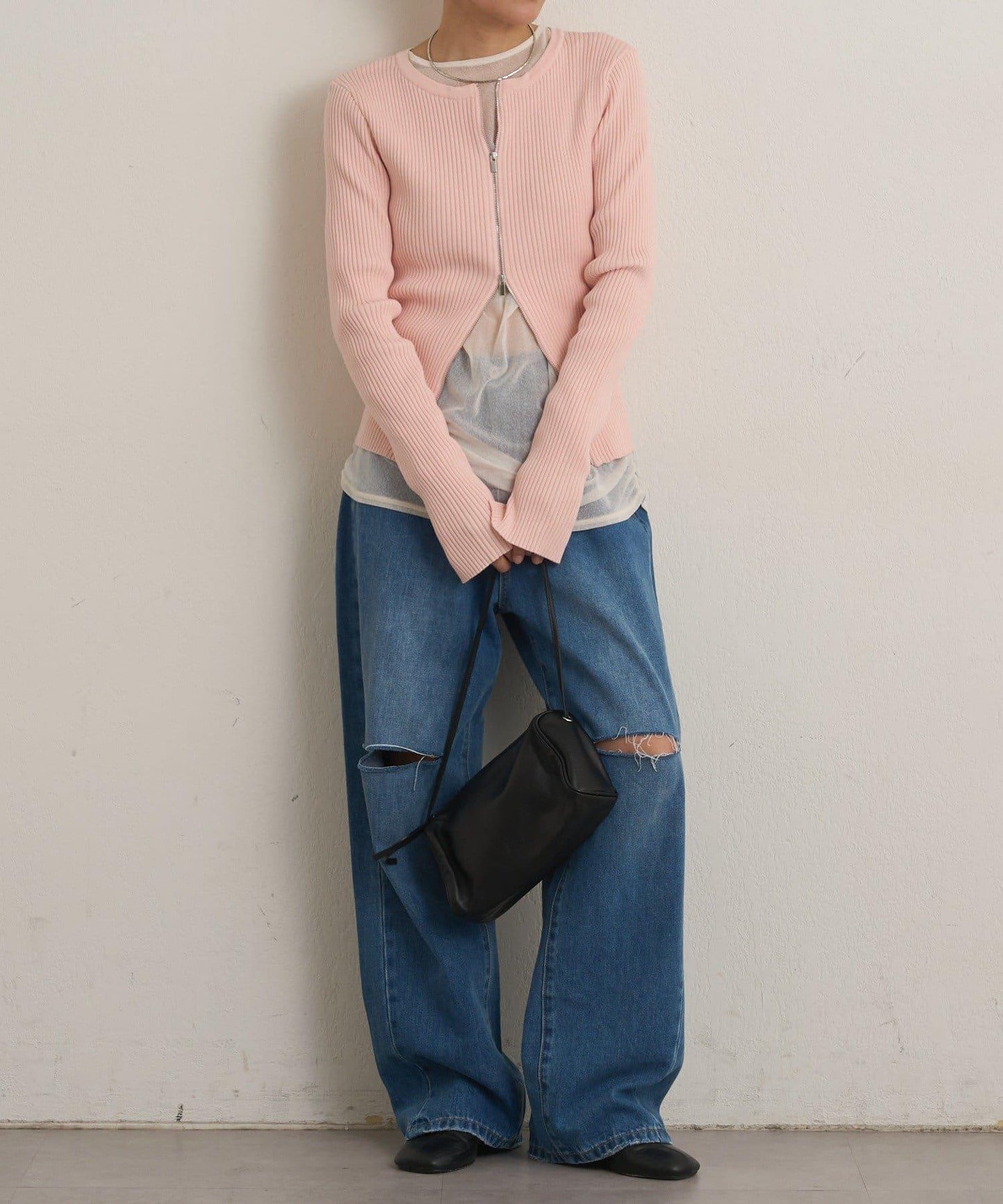 雙拉鍊羅紋開衫