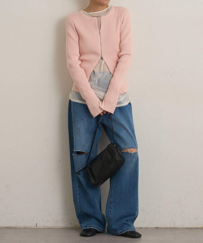 雙拉鍊羅紋開衫